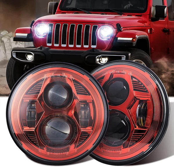 LED Headlight 7 inch Red with projector for Jeep Wrangler - BPS Lighting