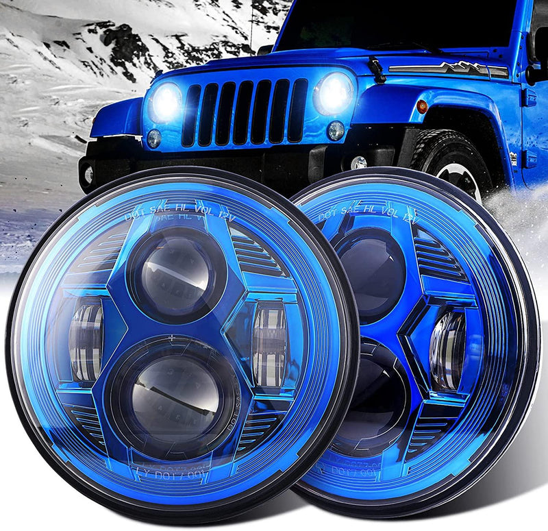 LED Headlight 7 inch Blue with projector for Jeep Wrangler - BPS Lighting