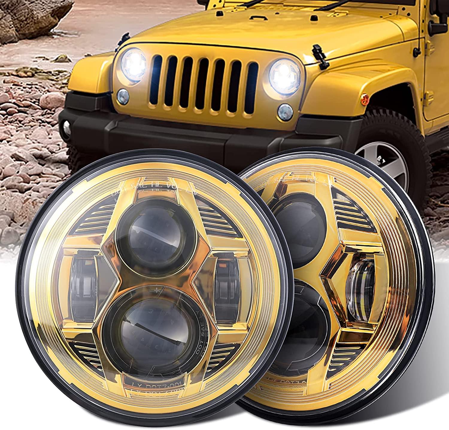 LED Headlight 7 inch Gold with projector for Jeep Wrangler