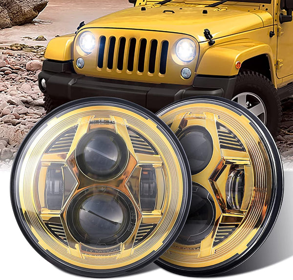 LED Headlight 7 inch Gold with projector for Jeep Wrangler - BPS Lighting