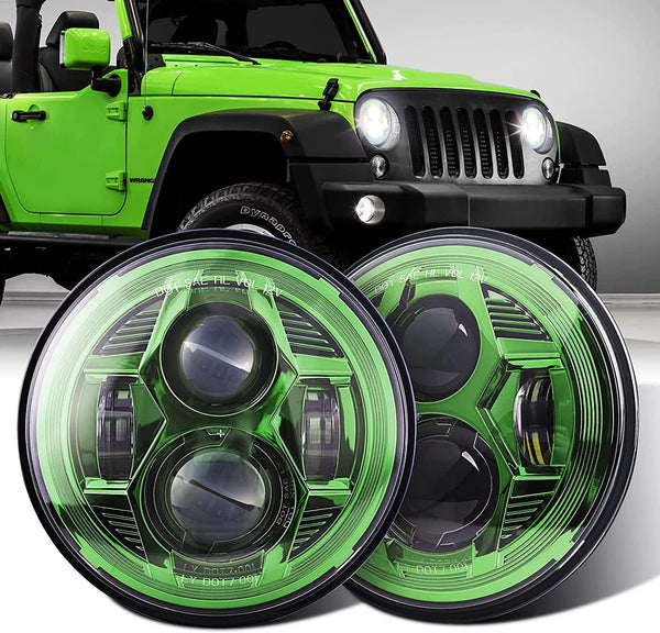 LED Headlight 7 inch Green with projector for Jeep Wrangler - BPS Lighting