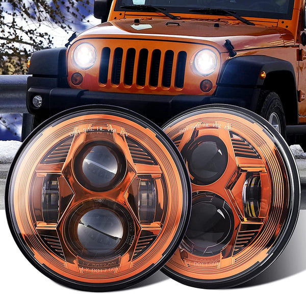 LED Headlight 7 inch Orange with projector for Jeep Wrangler - BPS Lighting
