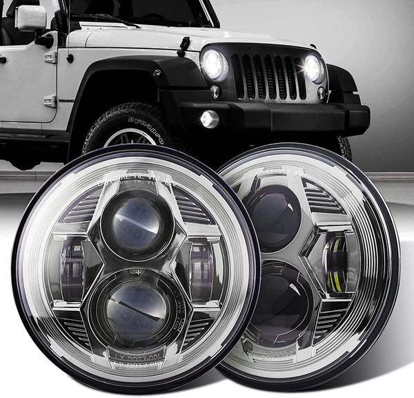 LED Headlight 7 inch Silver with projector for Jeep Wrangler - BPS Lighting
