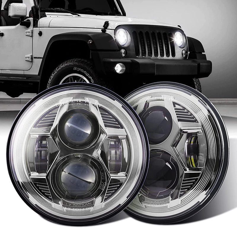 Phare LED 7 pouces Argent avec projecteur pour Jeep Wrangler